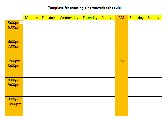 Homework Planning Template